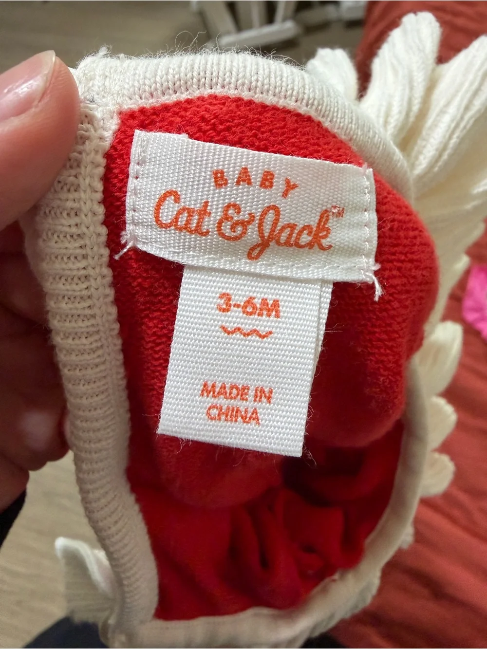 Cat & Jack Red Knit Baby Romper with Cream Ruffle Collar